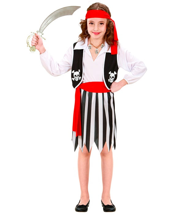 Piratin Kostüm mit Oberteil, Weste, Rock, Gürtel und Stirnband