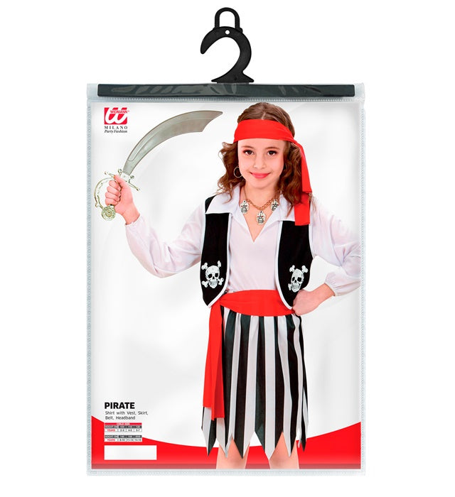 Piratin Kostüm mit Oberteil, Weste, Rock, Gürtel und Stirnband