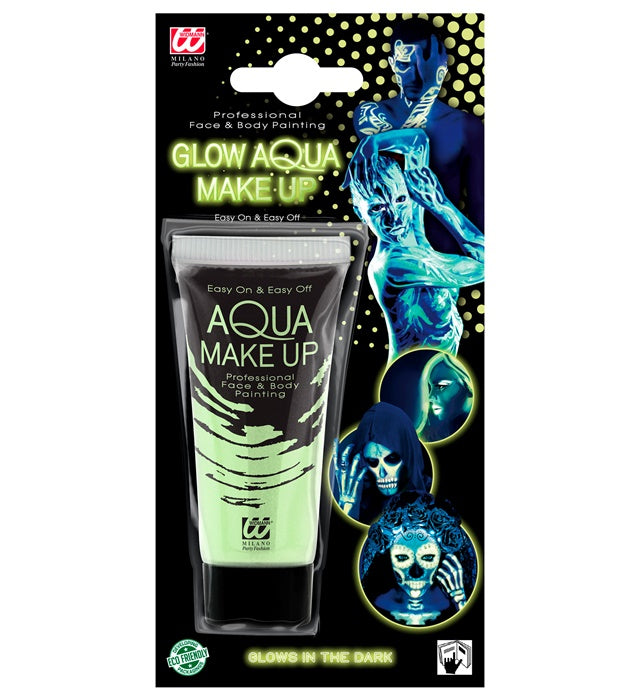 Glow in the Dark Aqua Make-up Tube 30 ml leuchtendes Gesichtsmake-up für Fasnacht und Halloween