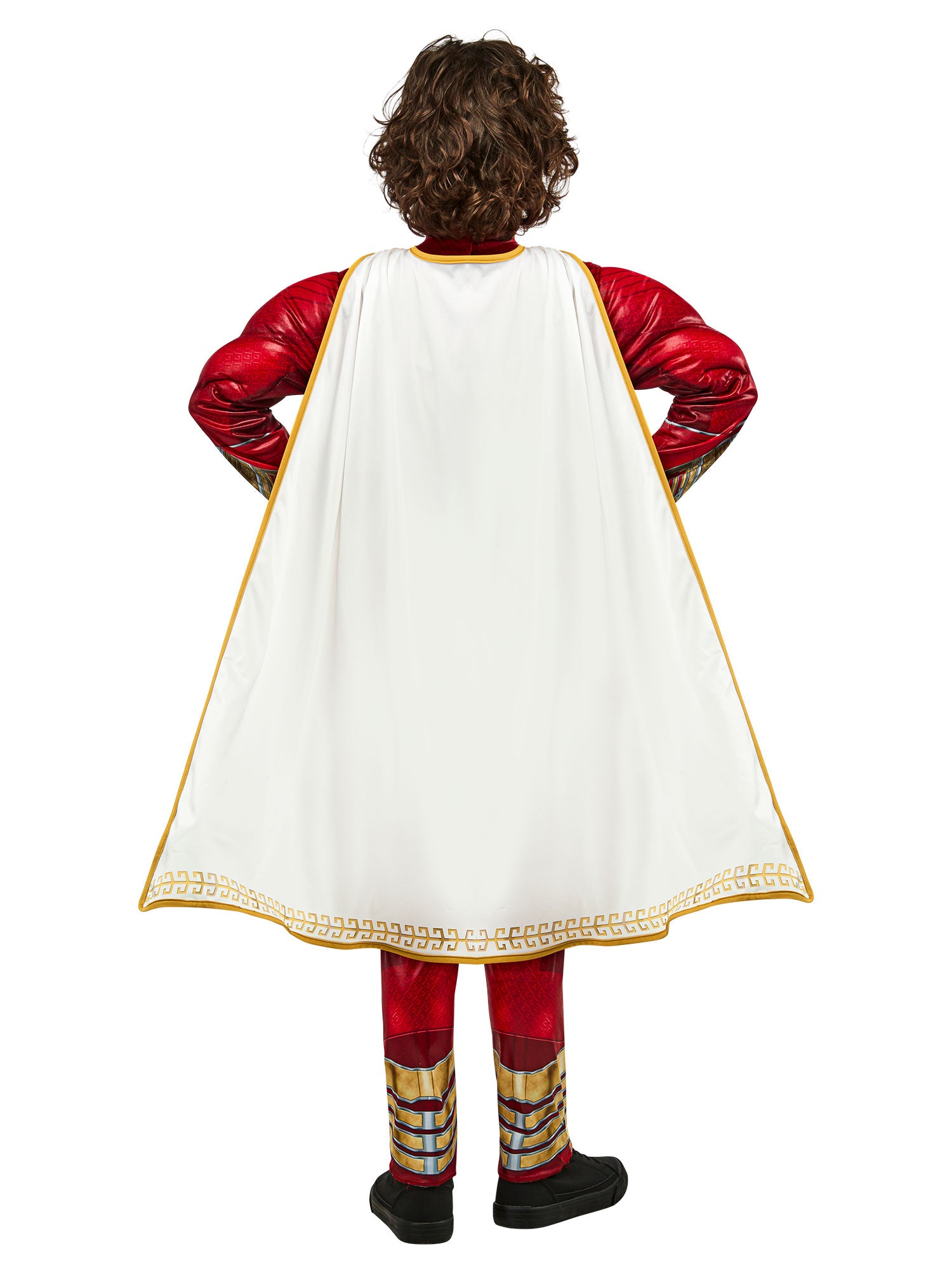 Rubies Shazam Deluxe Kinderkostüm für Jungen mit gepolstertem Overall und Umhang – Detailansicht