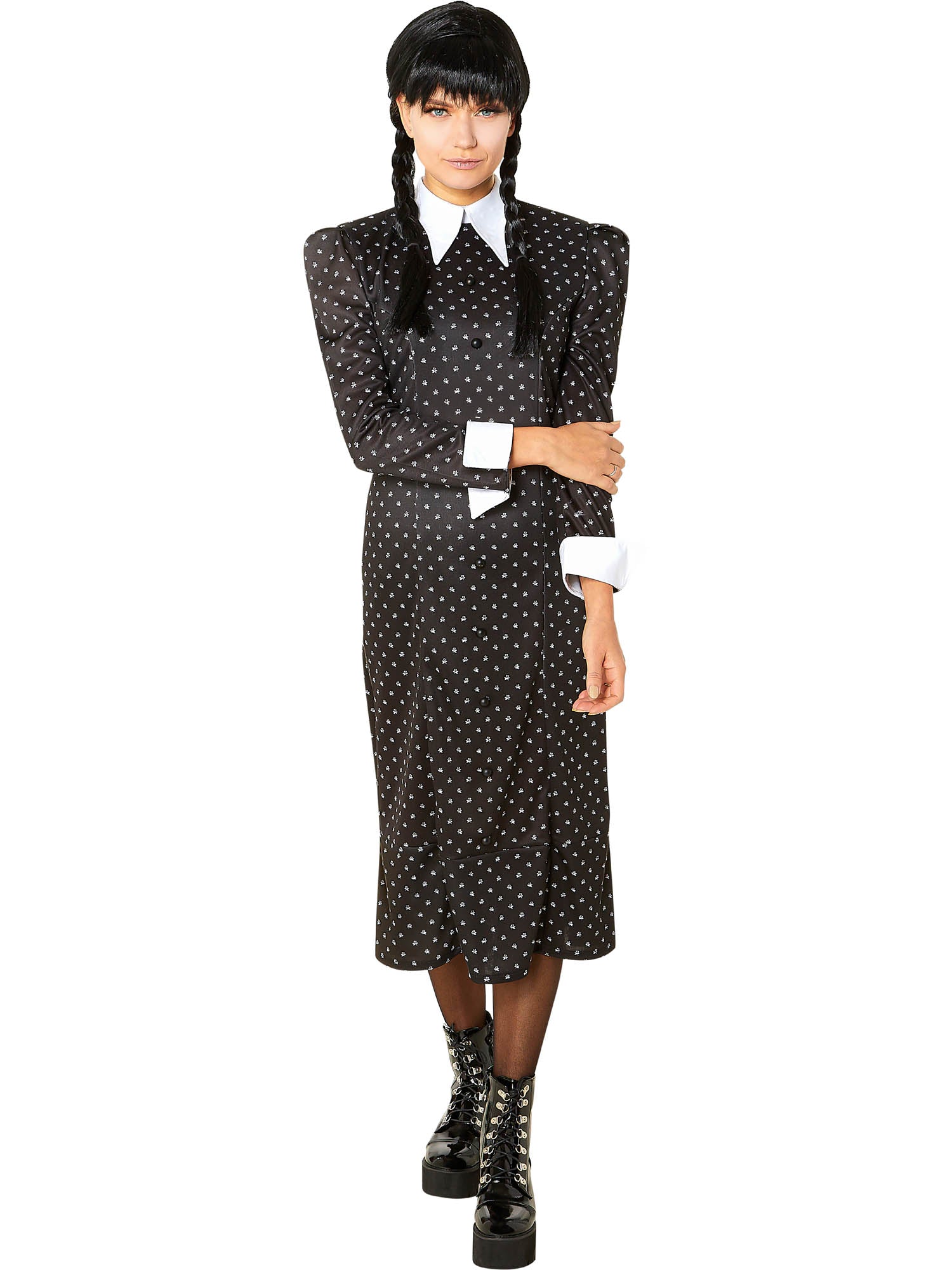 Wednesday Addams Kostüm für Erwachsene von Rubies – Kleid mit Kragen und Manschetten