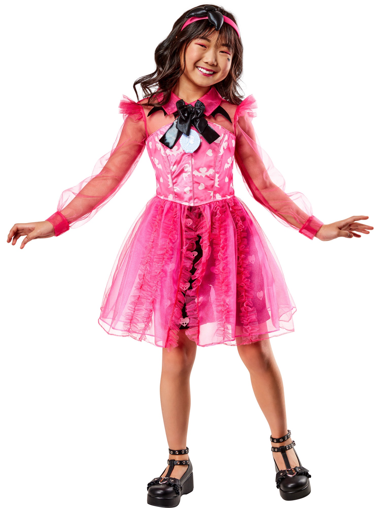 Rubies Draculaura Deluxe Kinderkostüm für Mädchen mit Kleid und Haarband – Seitenansicht
