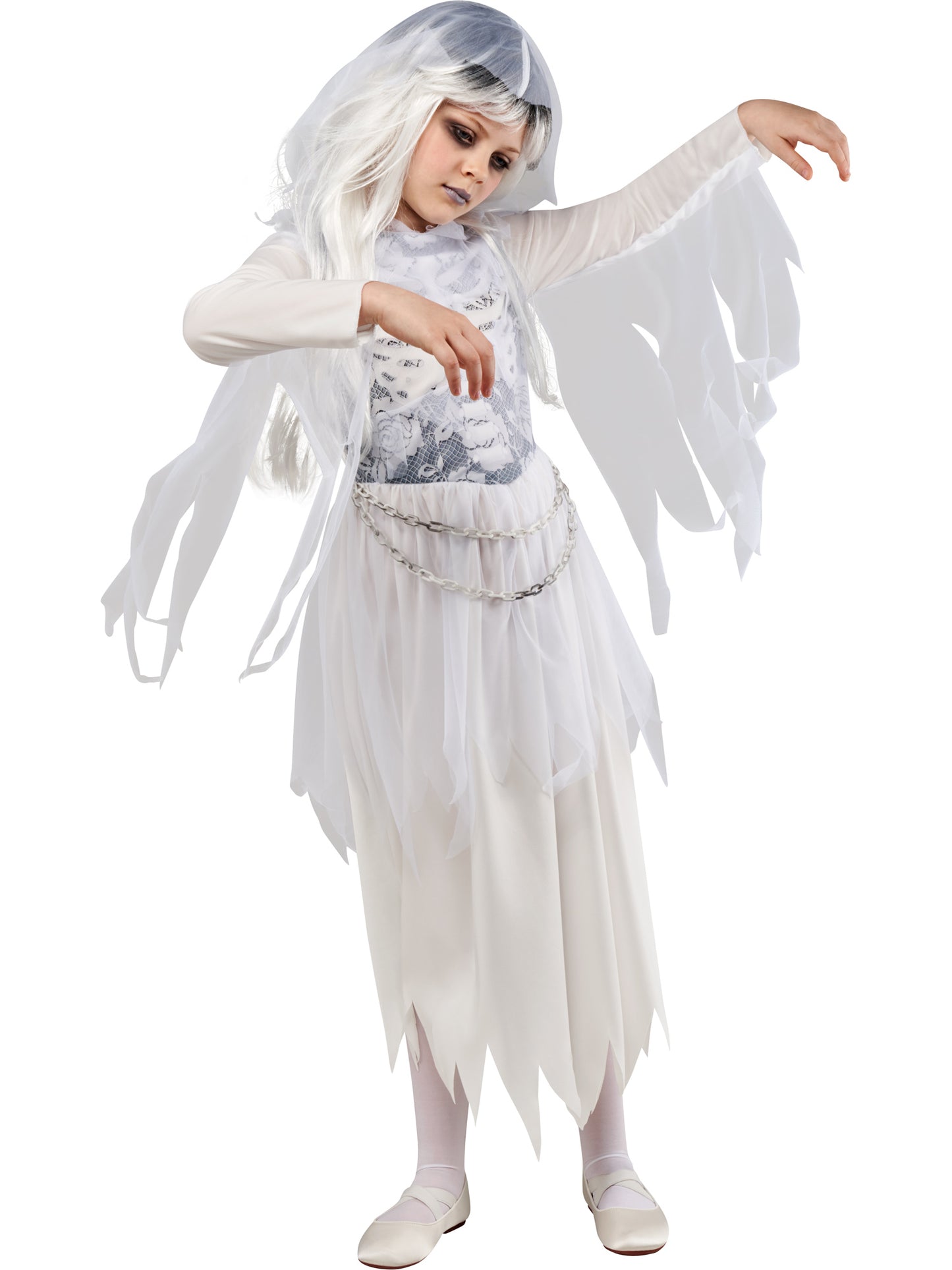 Rubies Ghostly Girl Kinderkostüm für Mädchen mit Kleid und Kapuze – Produktansicht