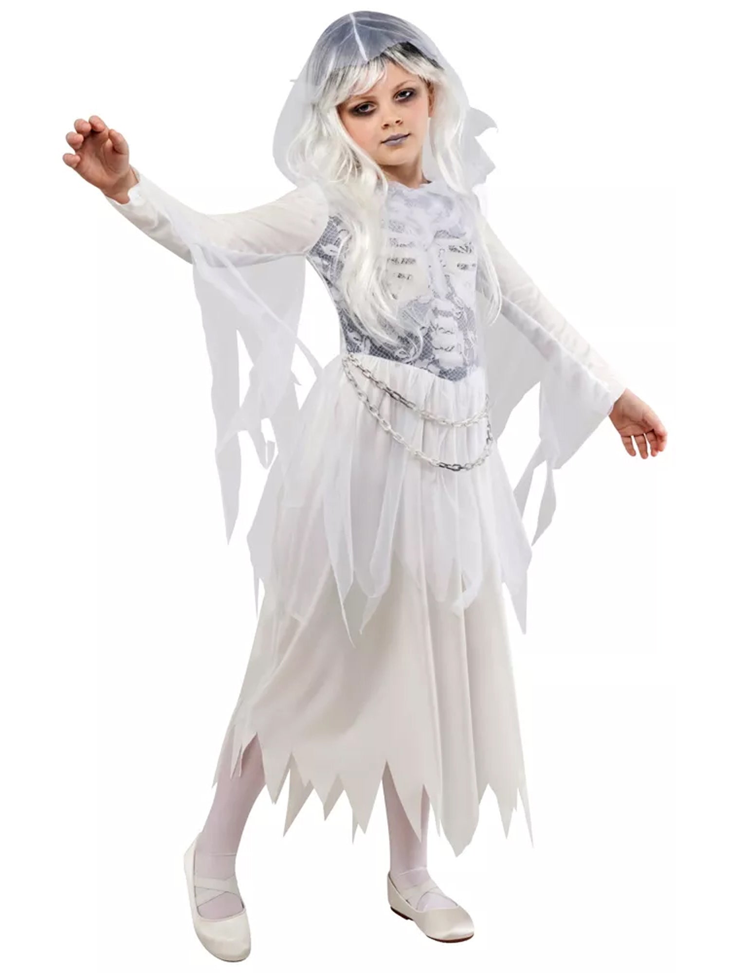 Rubies Ghostly Girl Kinderkostüm für Mädchen mit Kleid und Kapuze – Detailansicht