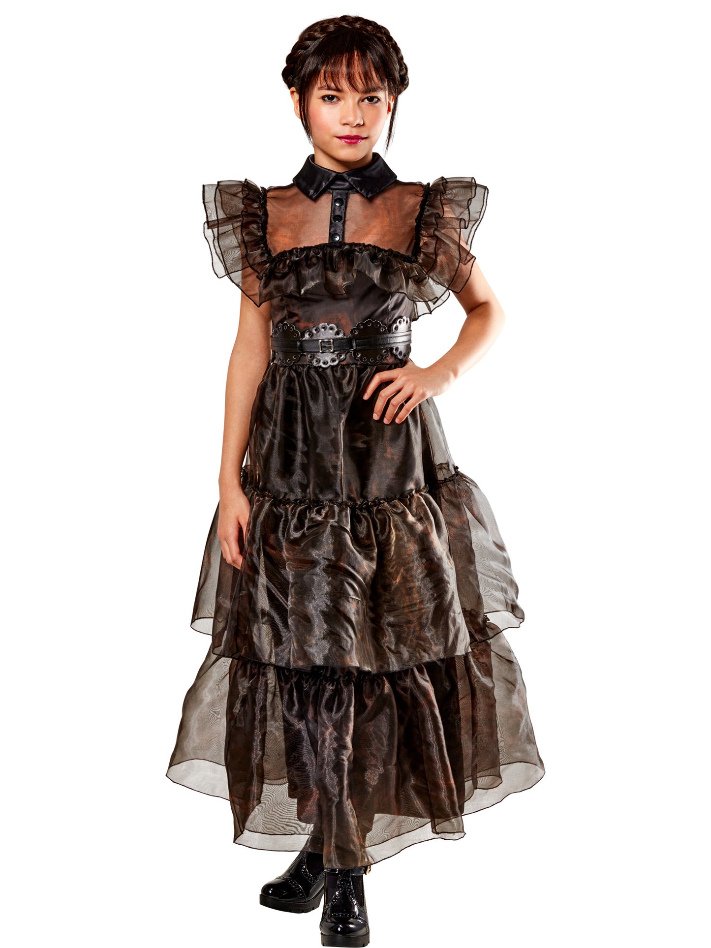 Wednesday Addams Rave'N Kinderkostüm Kleid mit Gürtel von Rubies – Produktansicht