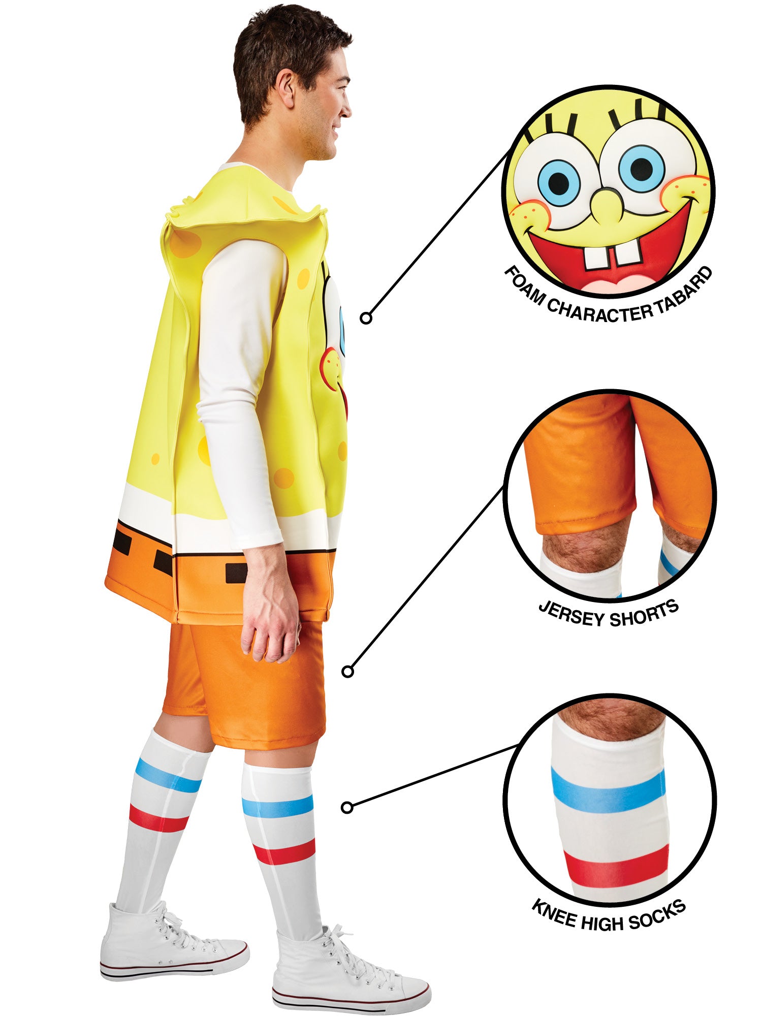 Rubies SpongeBob Kostüm für Erwachsene mit Tunika Shorts und Socken – Seitenansicht