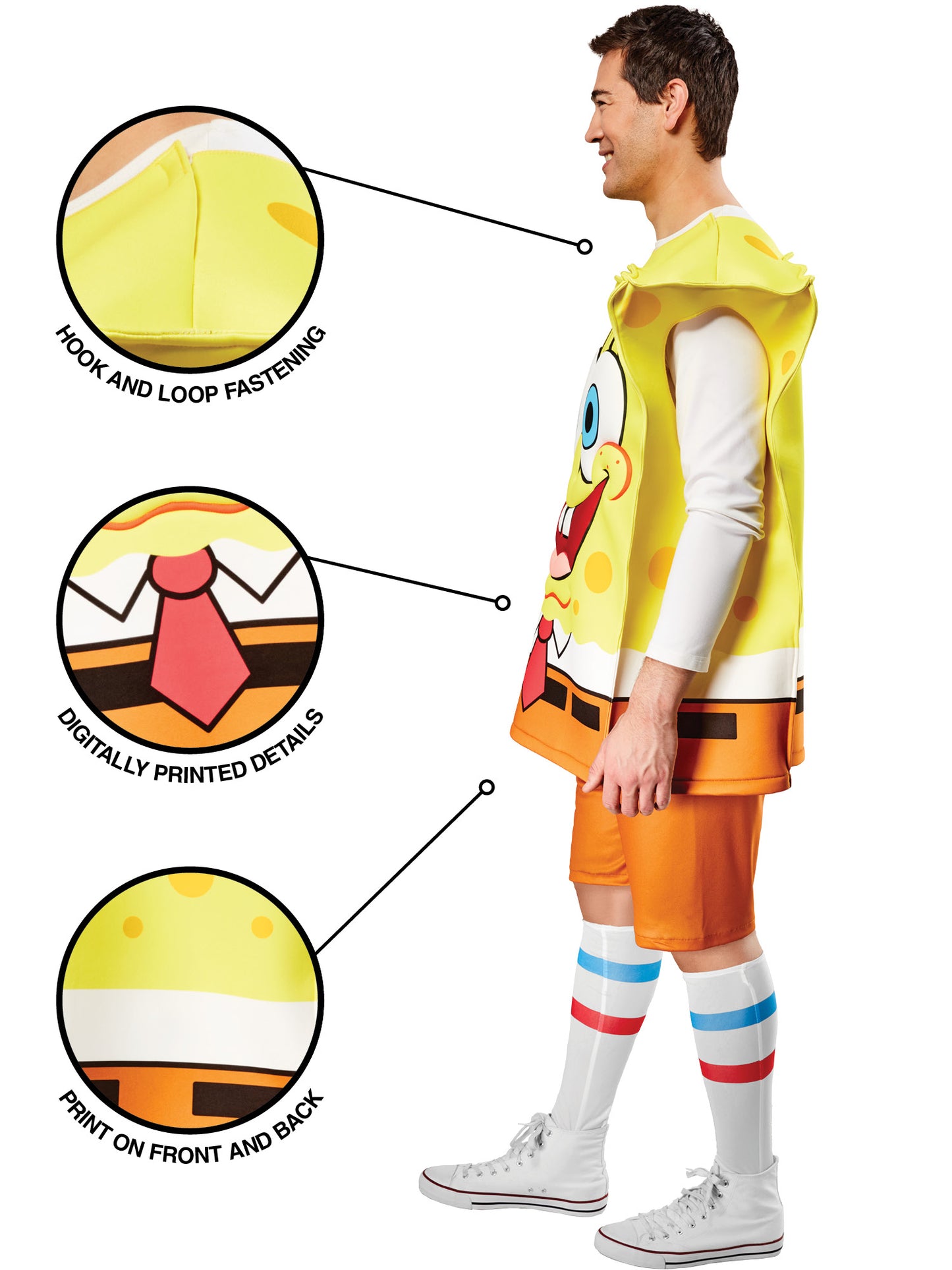 Rubies SpongeBob Kostüm für Erwachsene mit Tunika Shorts und Socken – Rückansicht