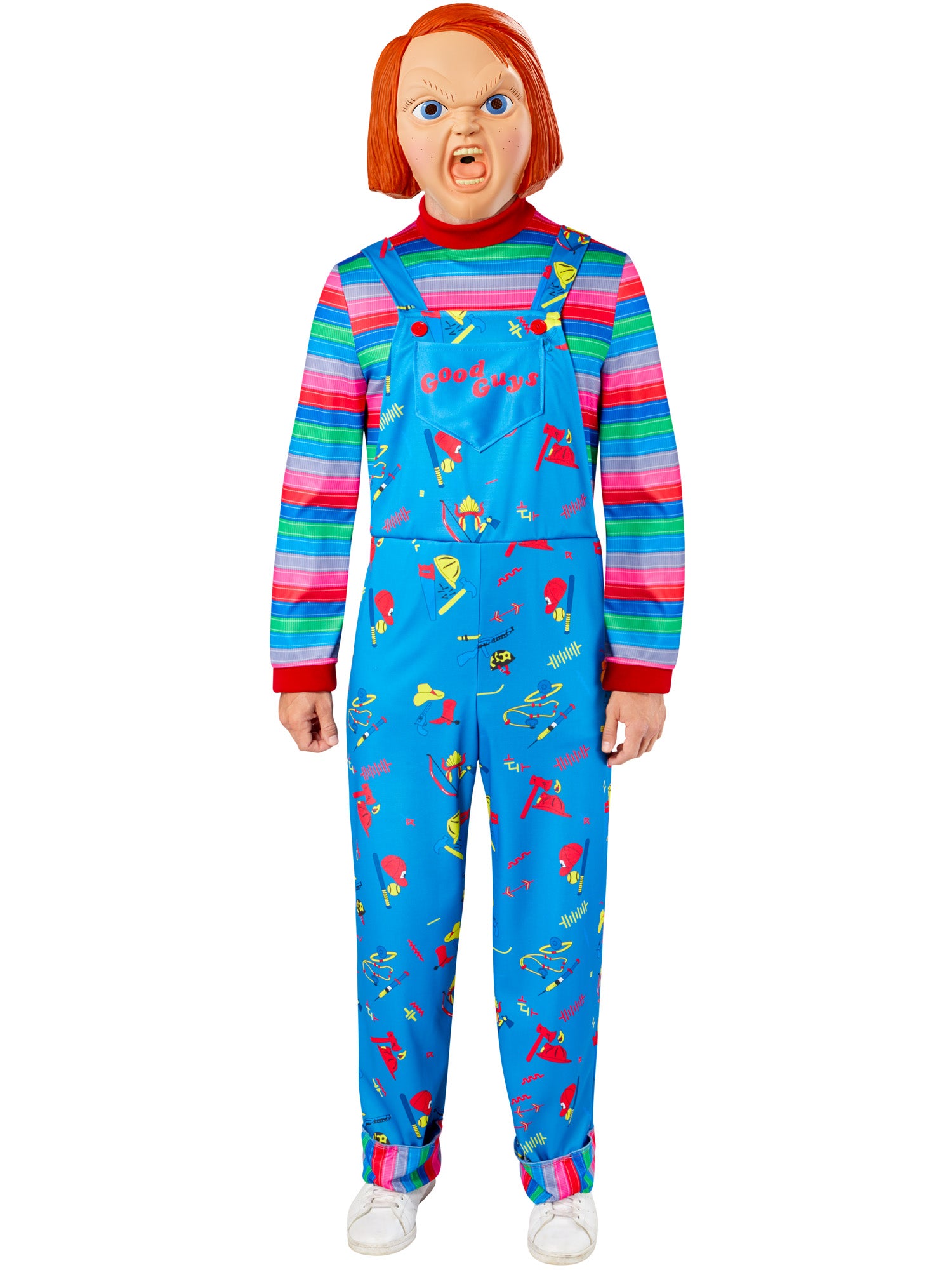 Rubies Chucky Kostüm für Erwachsene mit Overall und Maske – Produktansicht
