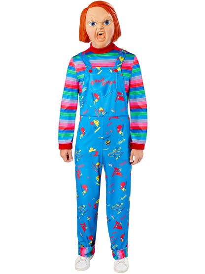 Rubies Chucky Kostüm für Erwachsene mit Overall und Maske – Produktansicht