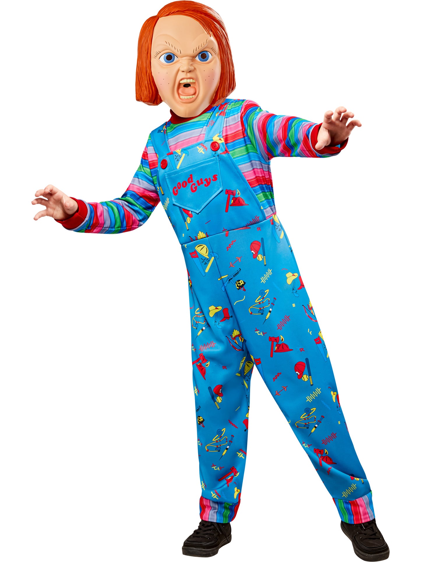 Rubies Chucky Kinderkostüm aus Child's Play mit Overall und Maske – Verpackung