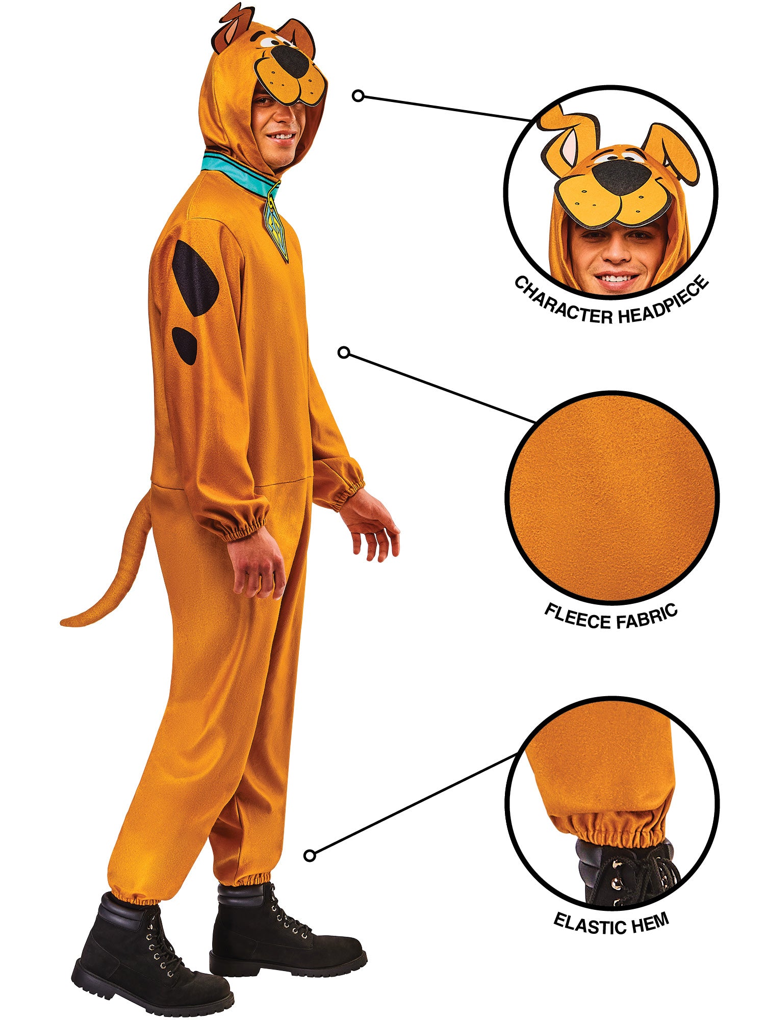 Rubies Scooby-Doo Kostüm für Erwachsene mit Overall, Schwanz und Kopfte il – Seitenansicht