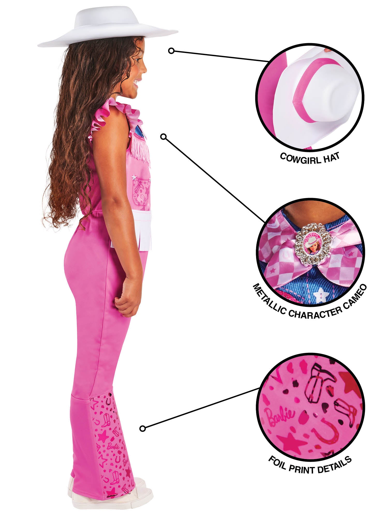 Barbie Cowgirl Kinderkostüm von Rubies mit Hut und Overall – Seitenansicht