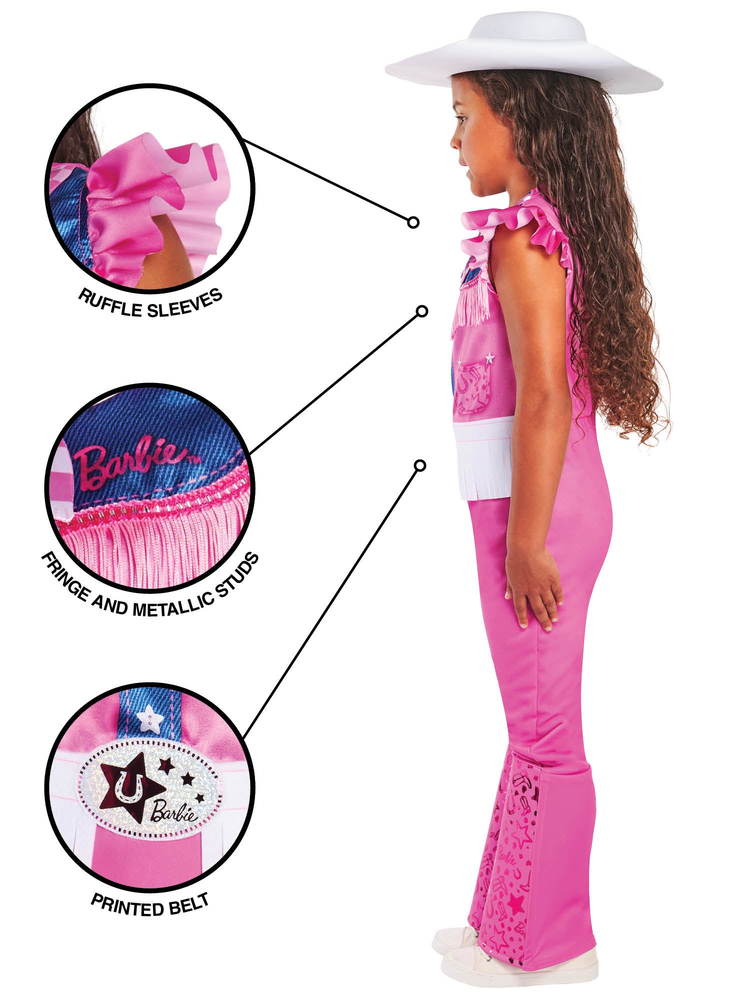 Barbie Cowgirl Kinderkostüm von Rubies mit Hut und Overall – Rückansicht