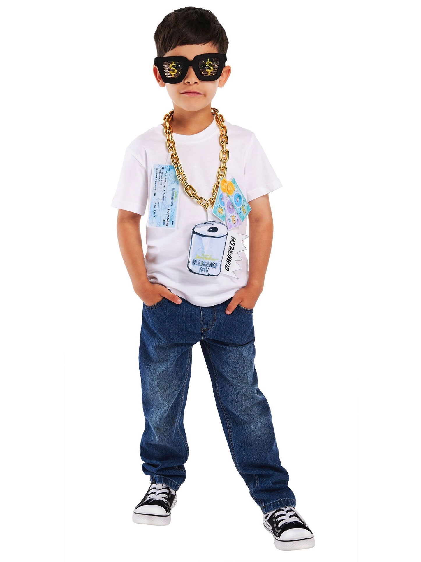 Rubies Billionaire Boy Kostümset mit Brille, Kette, Spielgeld und Scheck-Accessoire