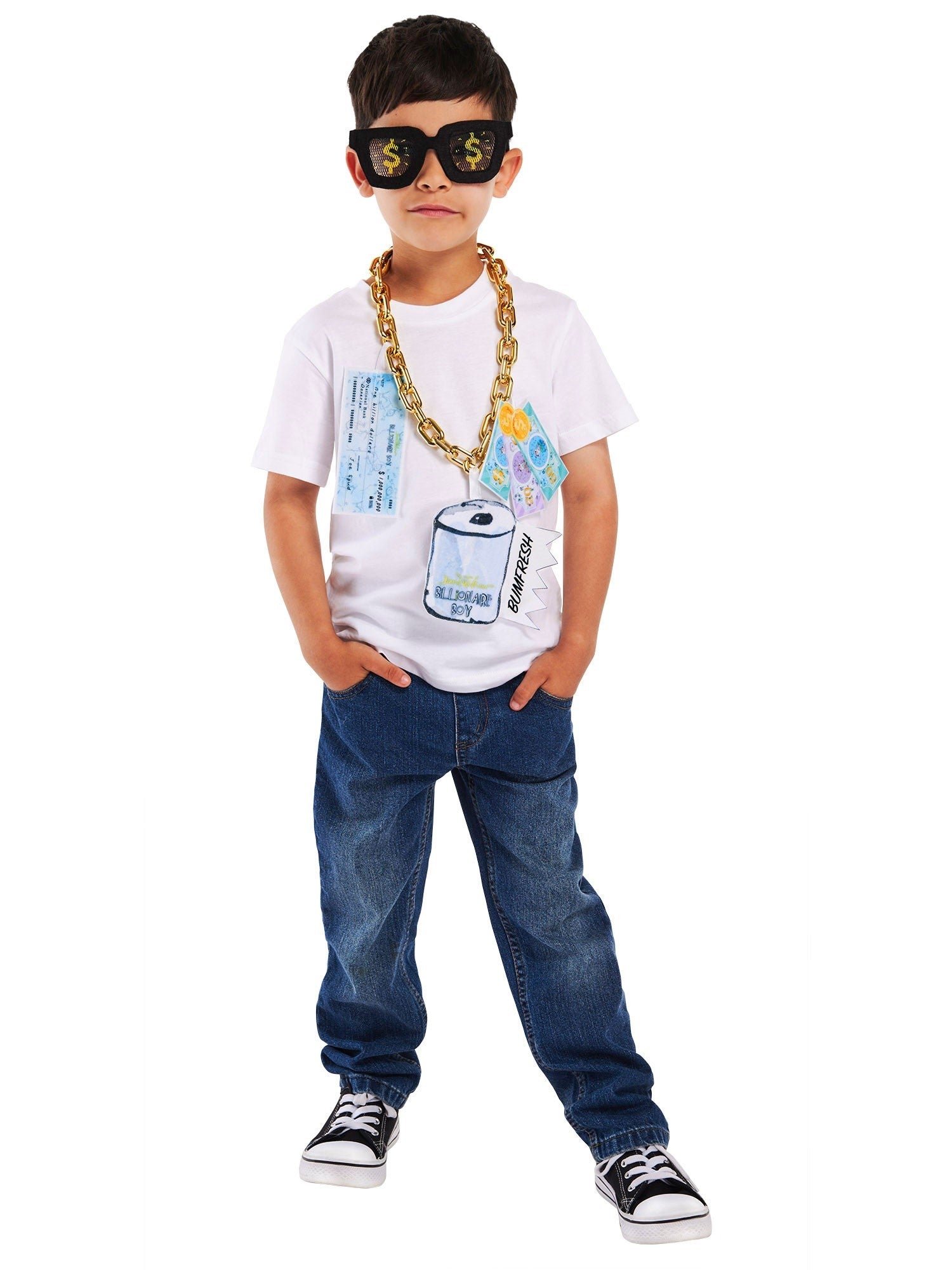 Rubies Billionaire Boy Kostümset mit Brille, Kette, Spielgeld und Scheck-Accessoire