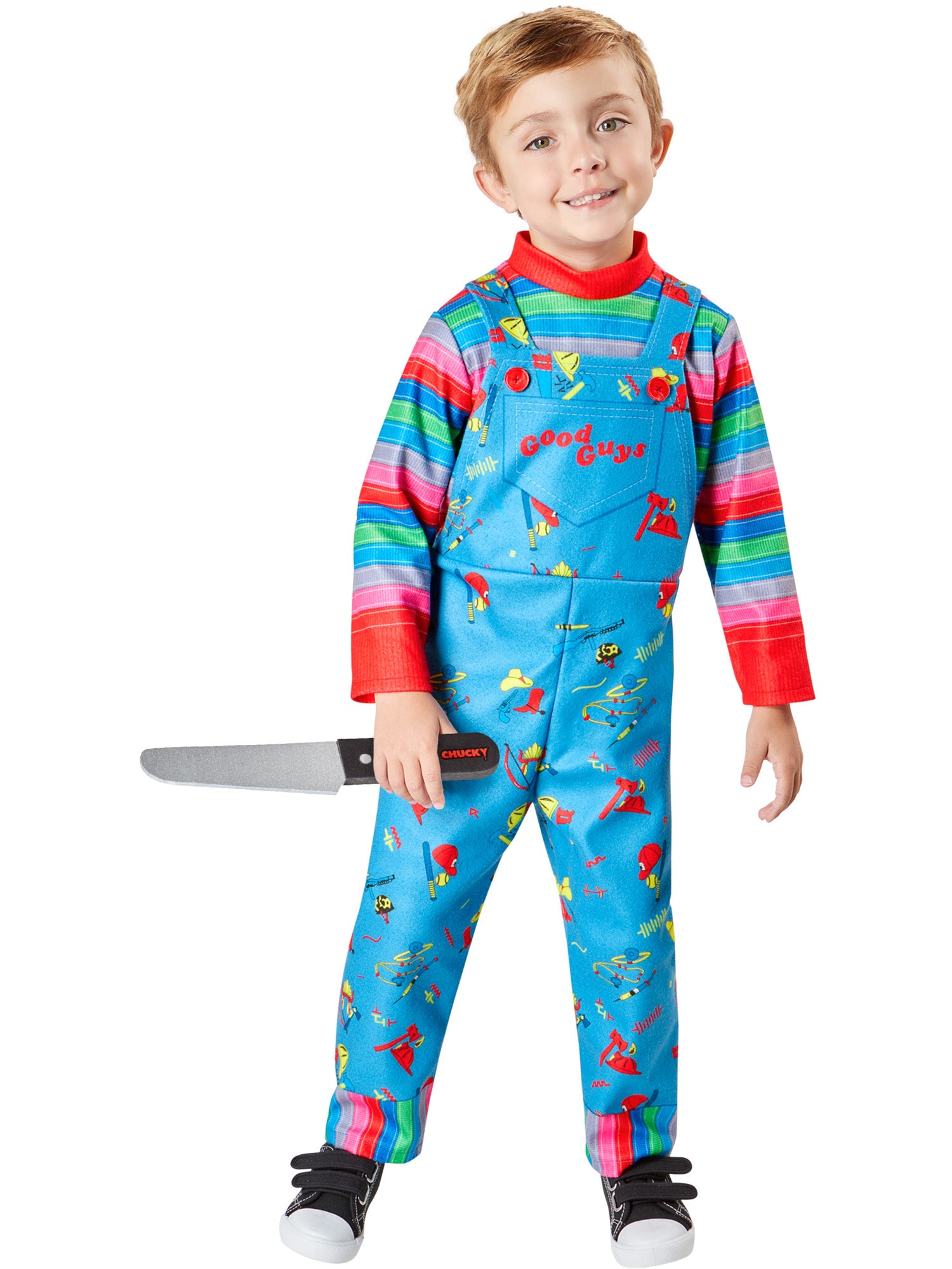 Rubies Chucky Kinderkostüm mit Overall und Schaumstoffmesser – Verpackung