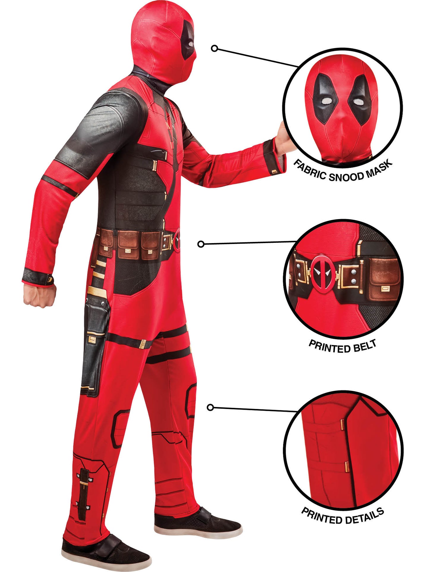 Rubies Deadpool Kostüm für Erwachsene mit Overall und Snood – Seitenansicht