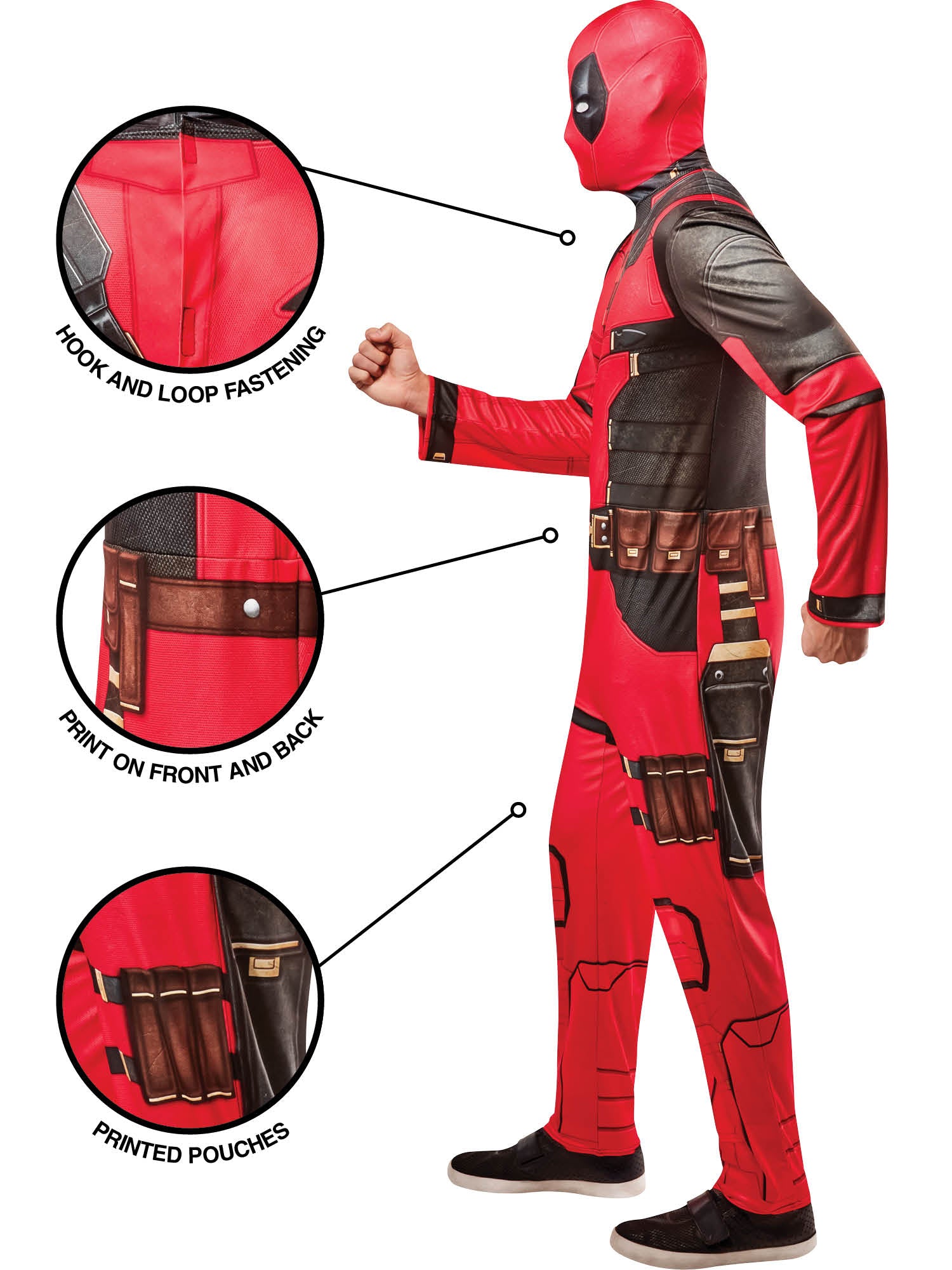 Rubies Deadpool Kostüm für Erwachsene mit Overall und Snood – Rückansicht
