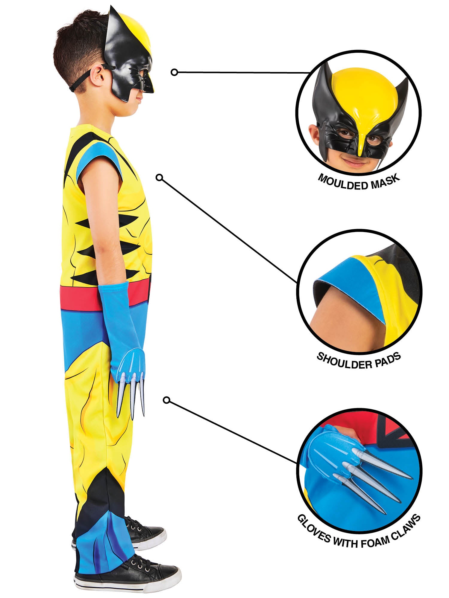 Rubies Wolverine Kinderkostüm X-Men '97 mit Overall, Handschuhen und Maske – Seitenansicht