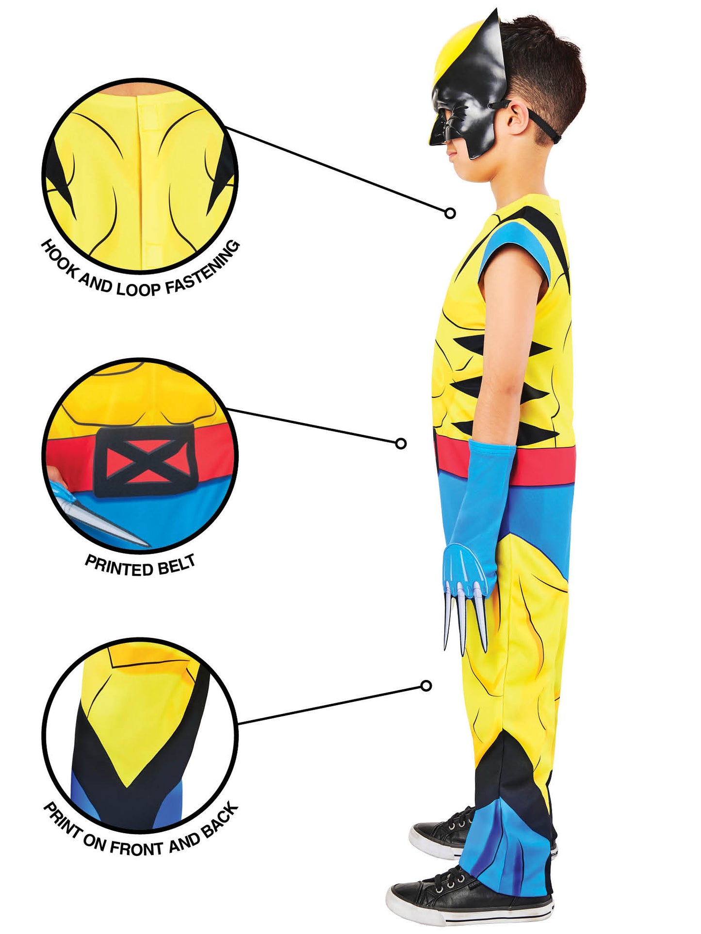 Rubies Wolverine Kinderkostüm X-Men '97 mit Overall, Handschuhen und Maske – Rückansicht