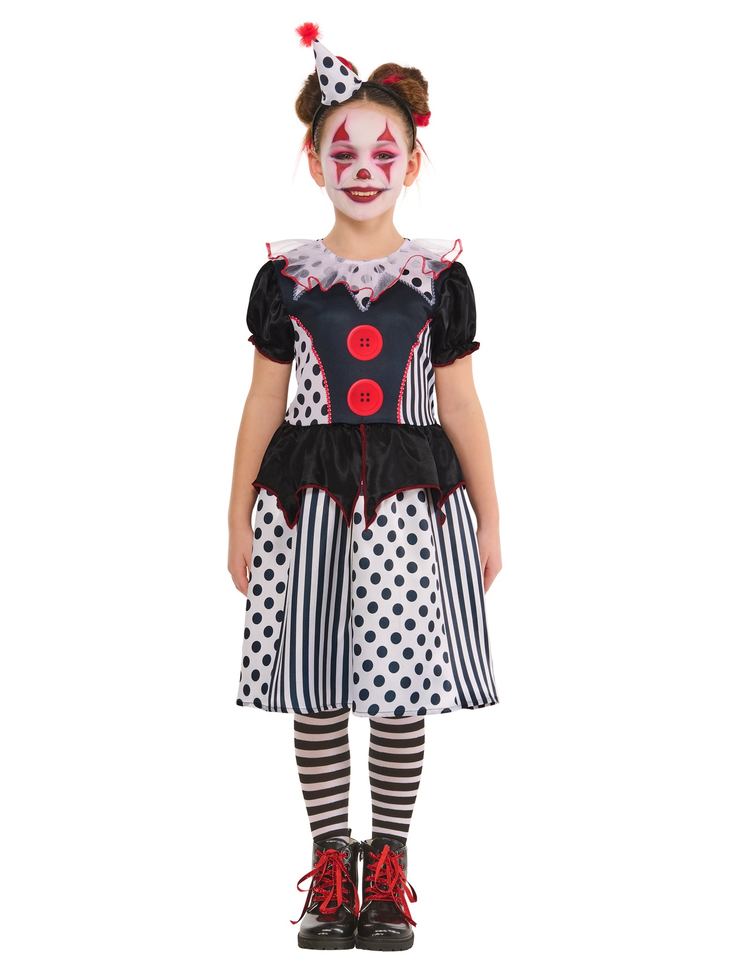 Rubies Monochrome Clown-Dress Kinderkostüm in Schwarz-Weiss – Rückansicht