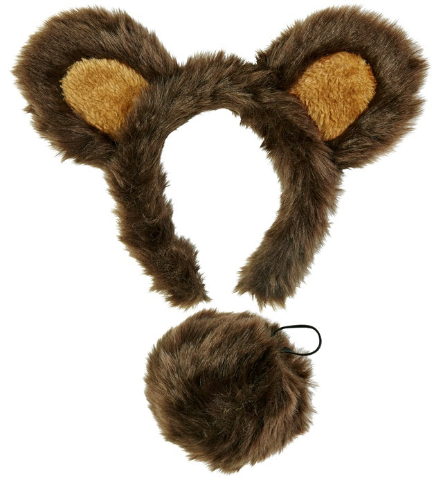 Bär Kostüm-Set mit Ohren und Schwanz in Braun für Fasnacht und Karneval