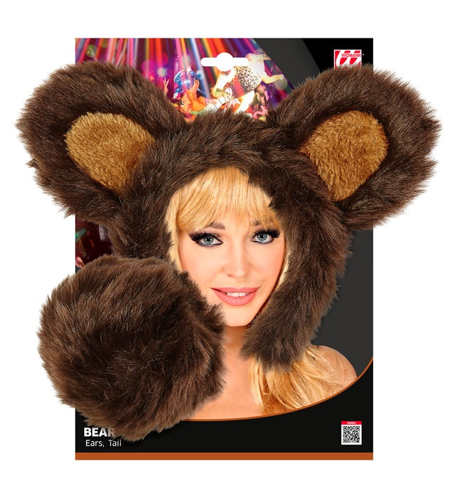 Bär Kostüm-Set mit Ohren und Schwanz in Braun für Fasnacht und Karneval