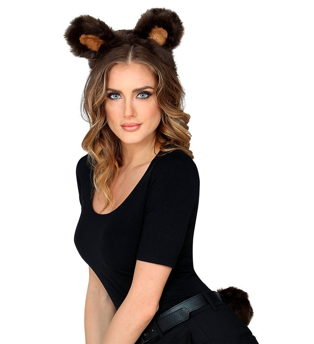 Bär Kostüm-Set mit Ohren und Schwanz in Braun für Fasnacht und Karneval