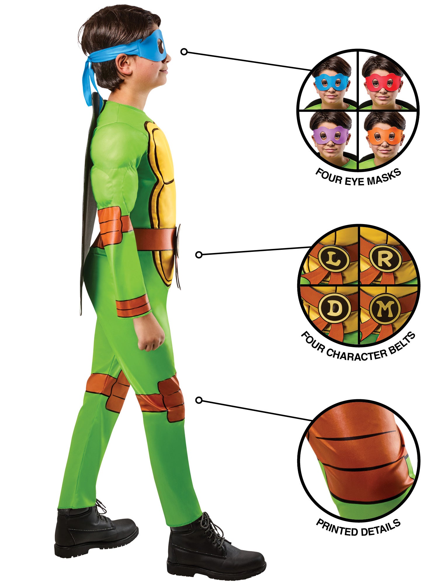 Rubies TMNT 4-in-1 Kinderkostüm für Jungen – Seitenansicht