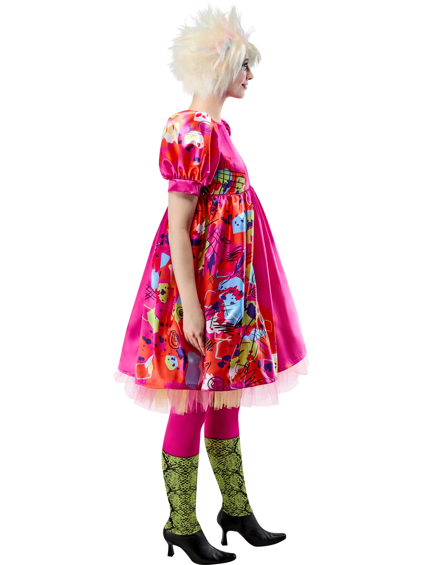Rubies Weird Barbie Kostüm für Erwachsene mit Satin-Kleid und Leggings – Seitenansicht