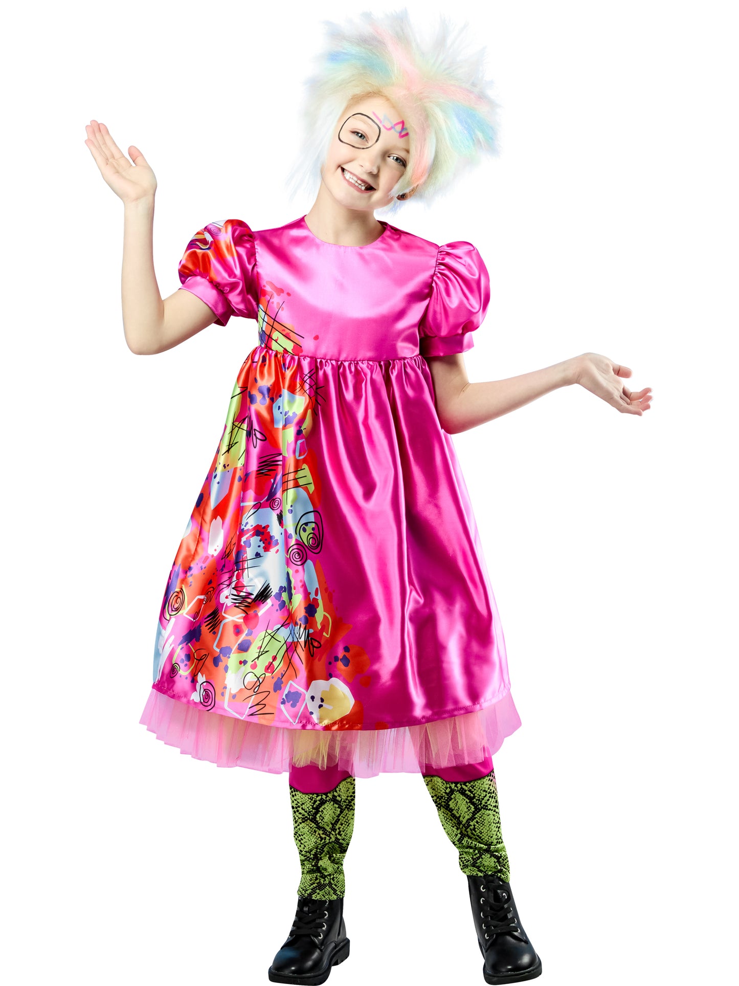 Rubies Weird Barbie Kinderkostüm für Mädchen mit Satin-Kleid und Leggings – Produktansicht