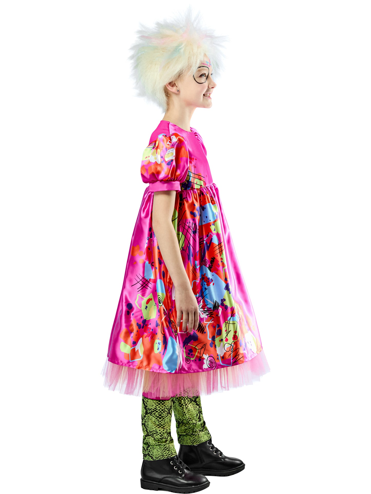 Rubies Weird Barbie Kinderkostüm für Mädchen mit Satin-Kleid und Leggings – Seitenansicht