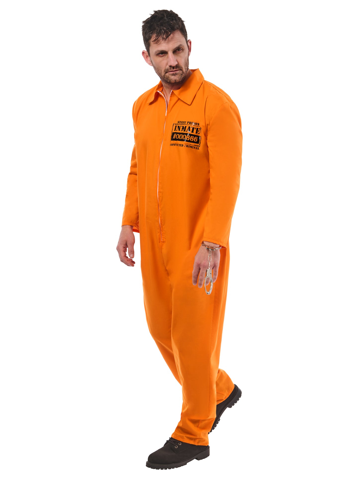 Rubies oranges Convict Boiler-Suit-Kostüm für Erwachsene mit Handschellen – Verpackung