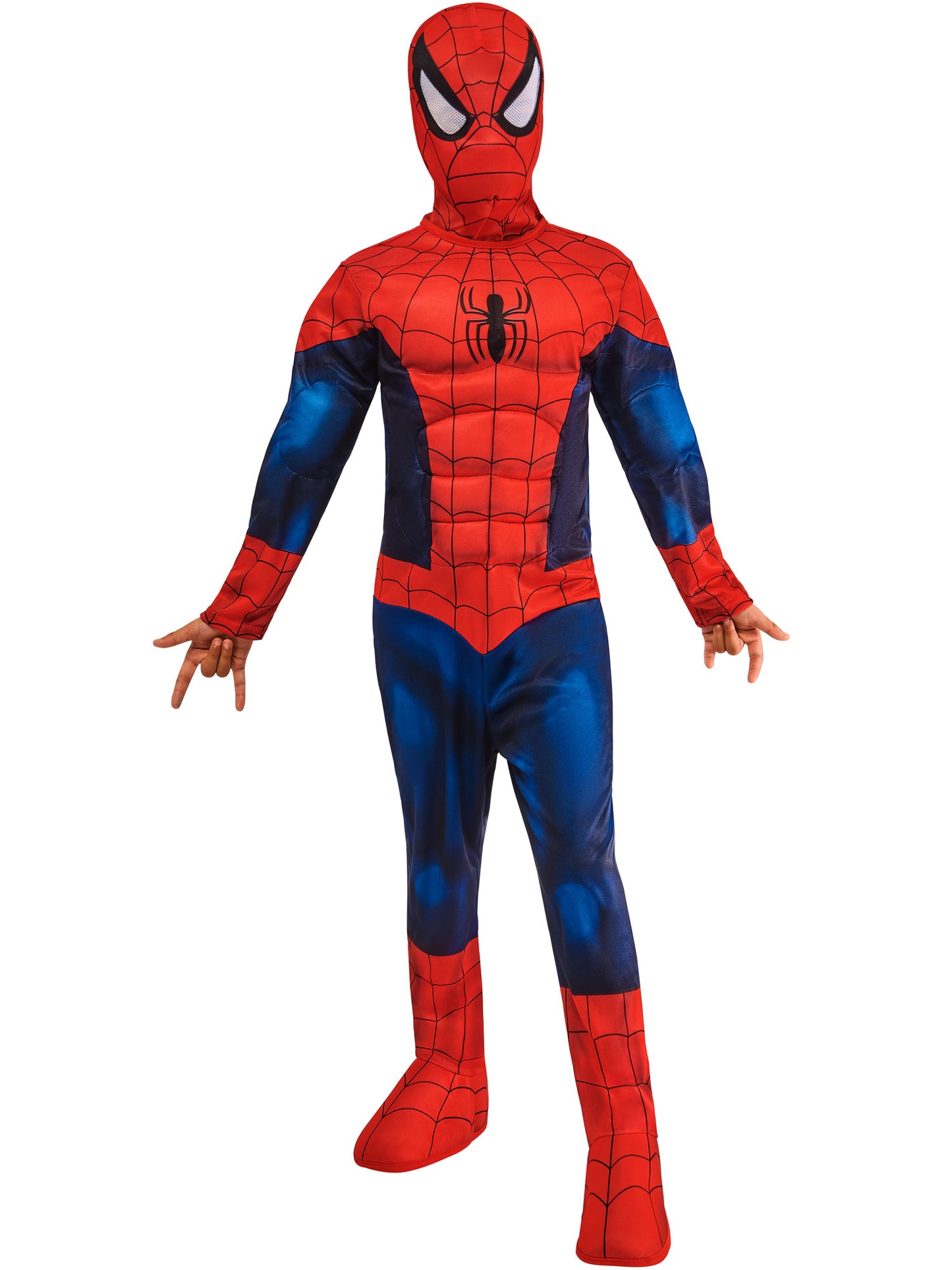 Rubies Spider-Man Deluxe Kinderkostüm mit gepolstertem Overall und Snood – Produktansicht