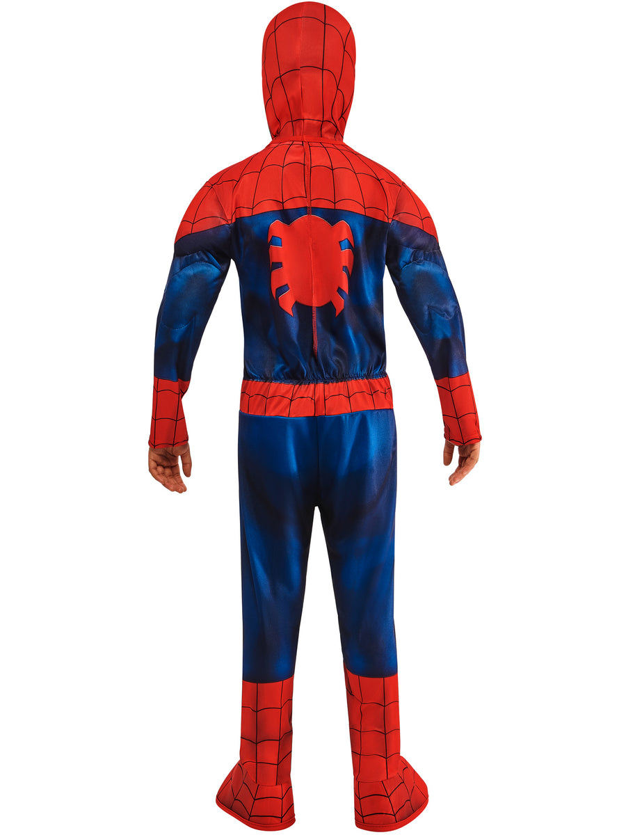Rubies Spider-Man Deluxe Kinderkostüm mit gepolstertem Overall und Snood – Detailansicht