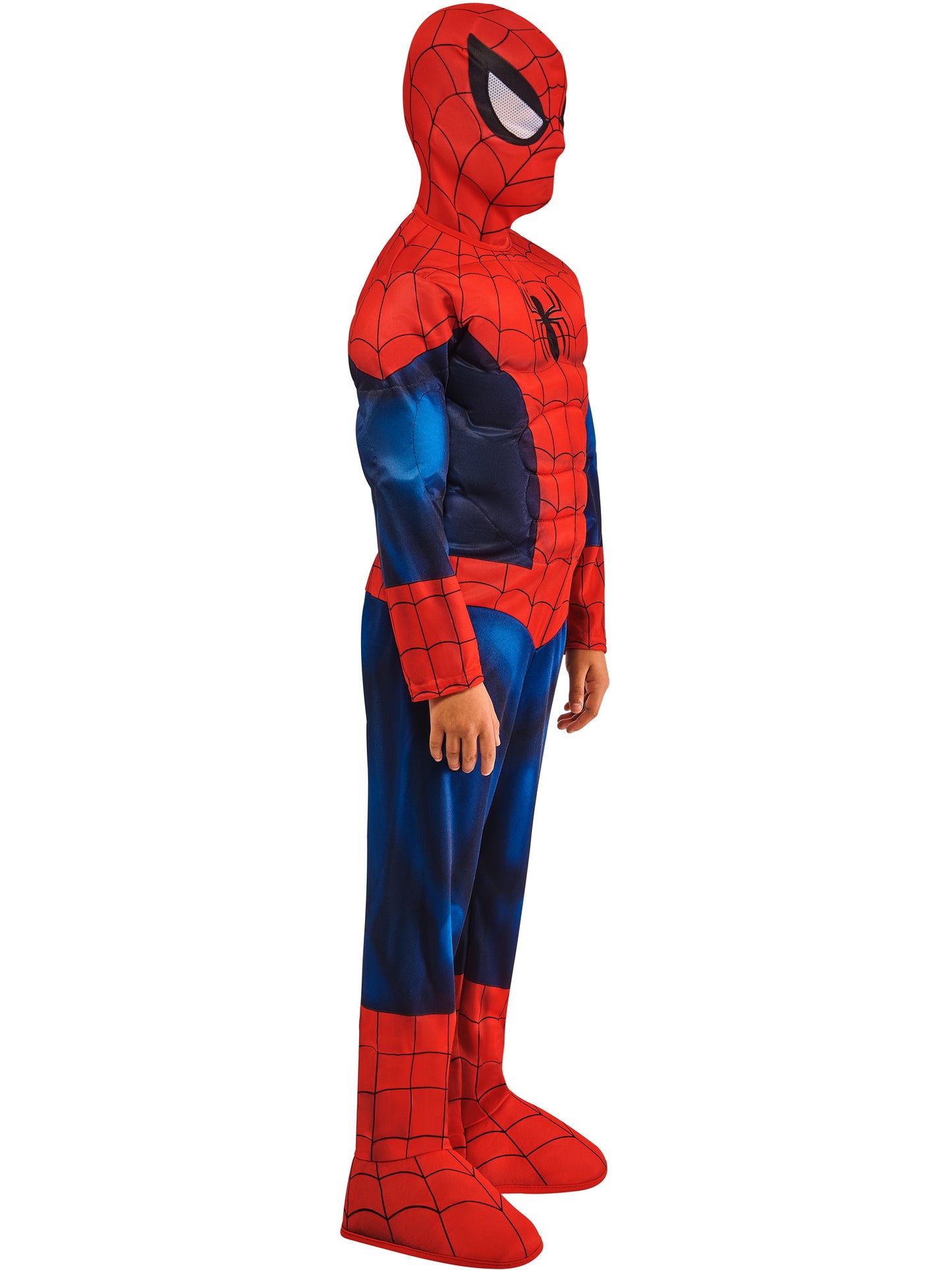 Rubies Spider-Man Deluxe Kinderkostüm mit gepolstertem Overall und Snood – Seitenansicht