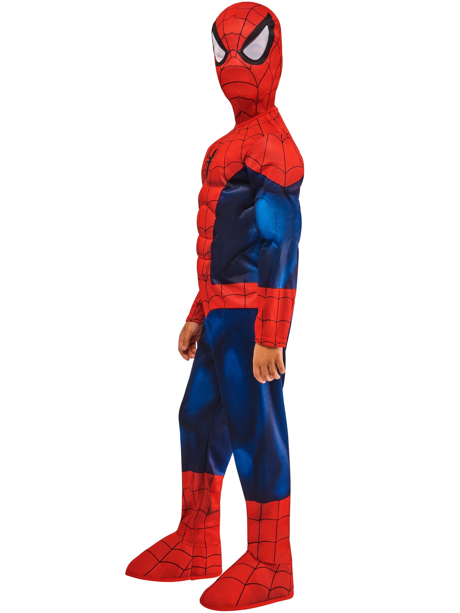 Rubies Spider-Man Deluxe Kinderkostüm mit gepolstertem Overall und Snood – Rückansicht