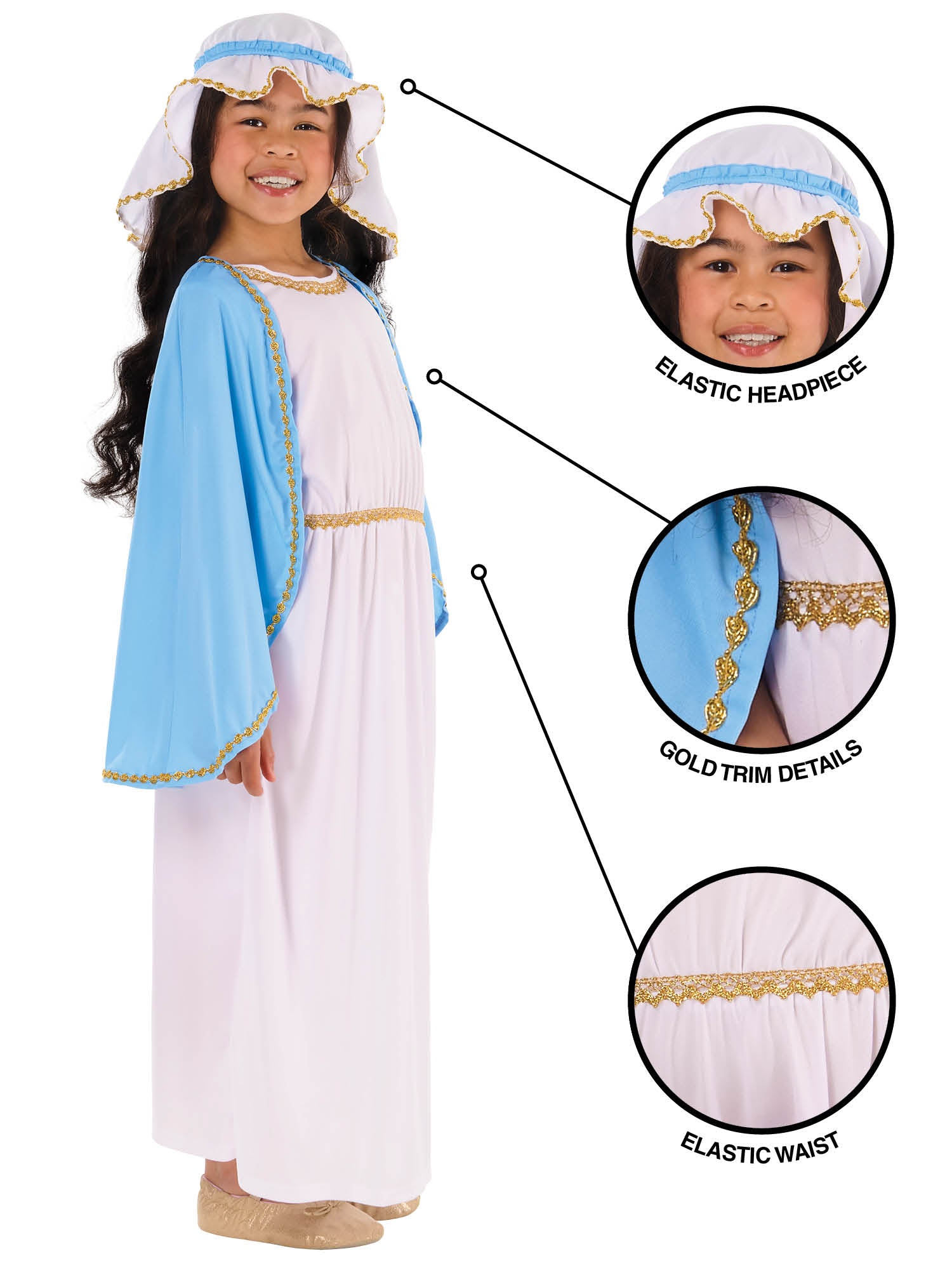 Rubies Mary Kinderkostüm für Mädchen mit Kleid, Schal und Kopfschmuck – Seitenansicht
