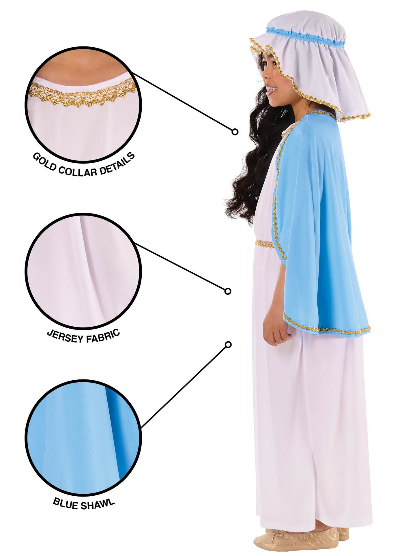 Rubies Mary Kinderkostüm für Mädchen mit Kleid, Schal und Kopfschmuck – Rückansicht