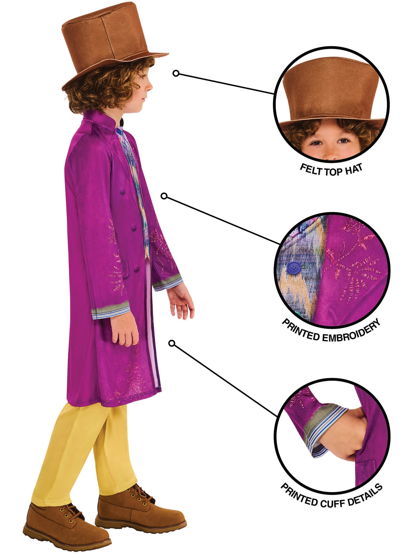 Rubies Willy Wonka Kinderkostüm mit Hut – Seitenansicht