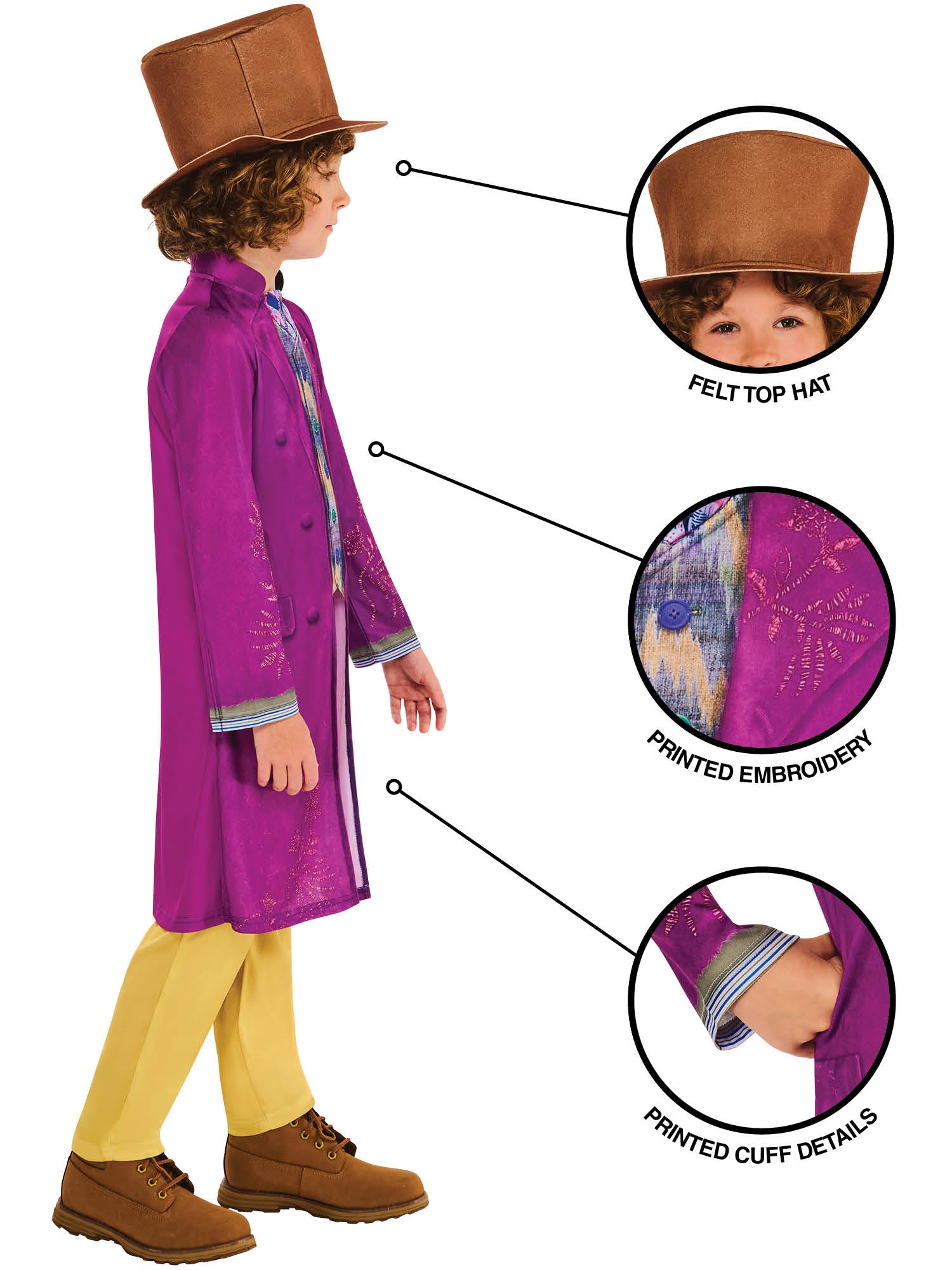 Rubies Willy Wonka Kinderkostüm mit Hut – Seitenansicht