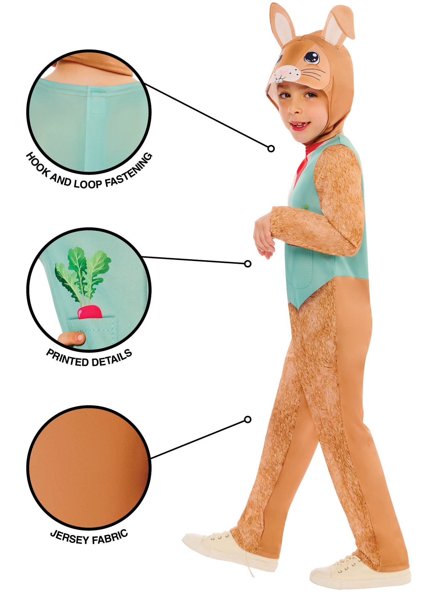 Rubies Rabbit Kinderkostüm mit Overall und Headpiece mit Ohren – Rückansicht