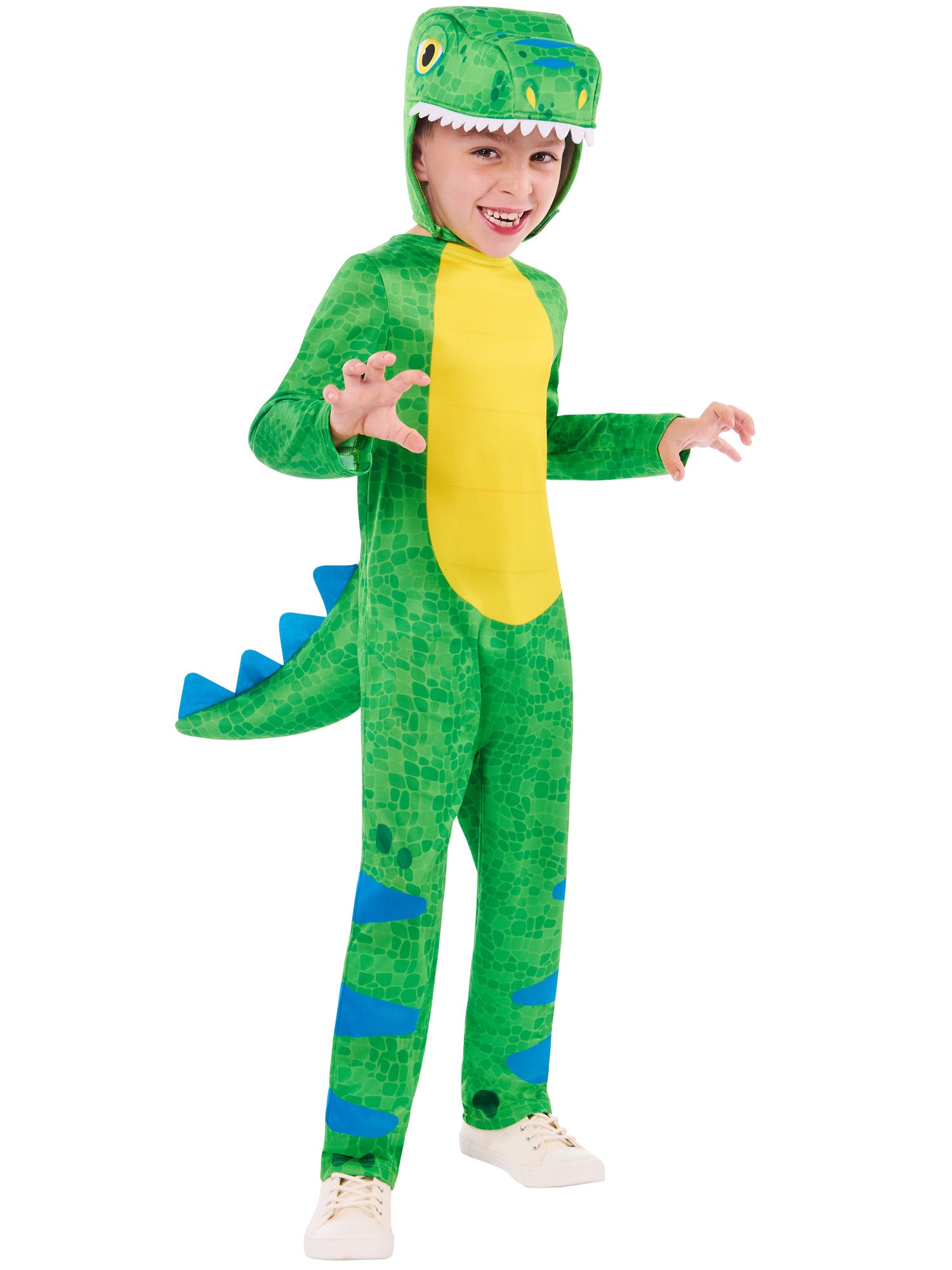 Rubies Friendly Dinosaur Kinderkostüm mit Overall, Schwanz und Kopfbedeckung – Produktansicht