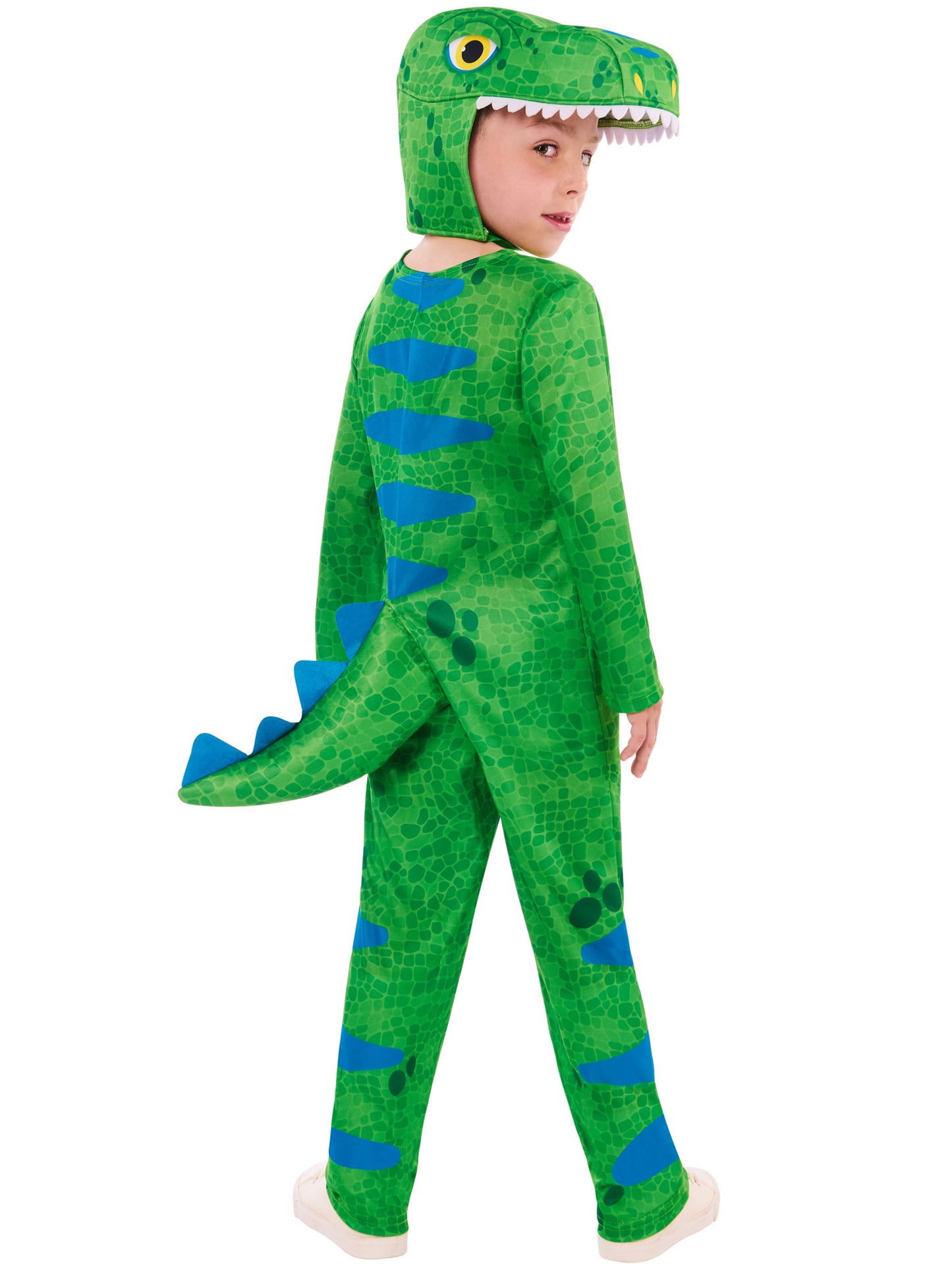 Rubies Friendly Dinosaur Kinderkostüm mit Overall, Schwanz und Kopfbedeckung – Detailansicht