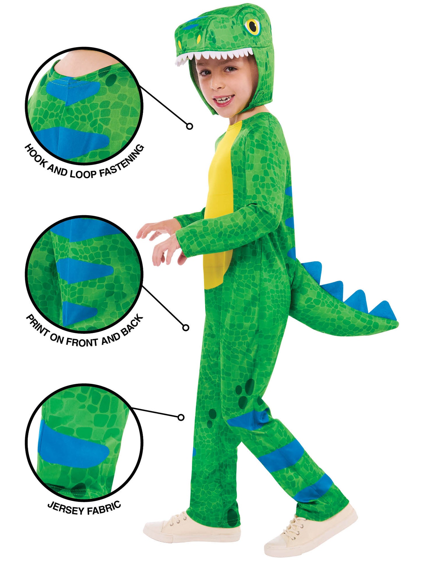 Rubies Friendly Dinosaur Kinderkostüm mit Overall, Schwanz und Kopfbedeckung – Rückansicht