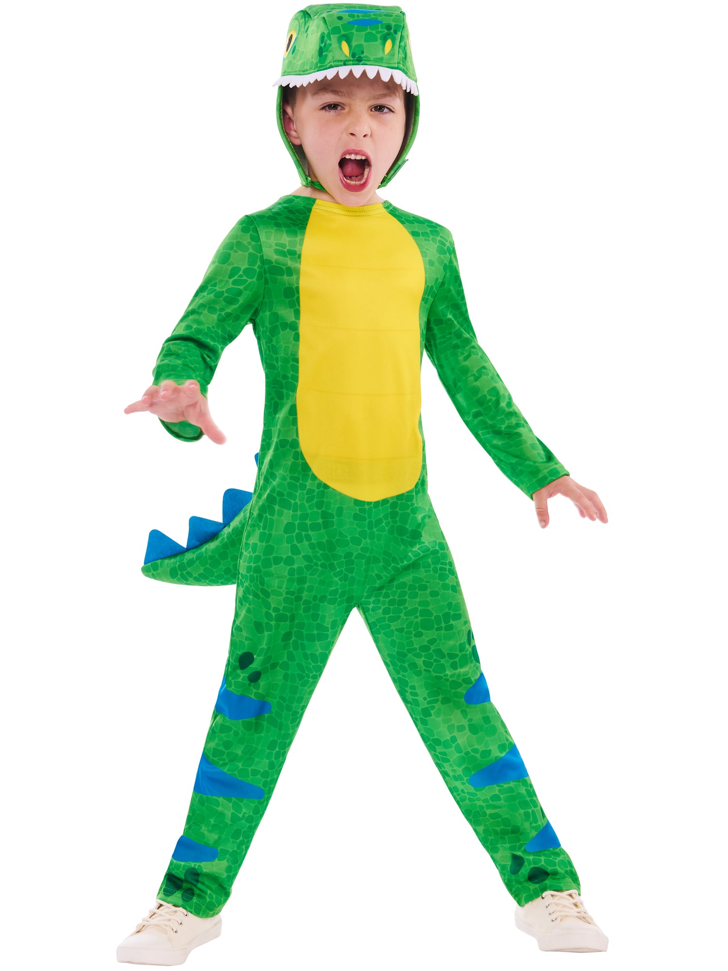 Rubies Friendly Dinosaur Kinderkostüm mit Overall, Schwanz und Kopfbedeckung – Verpackung