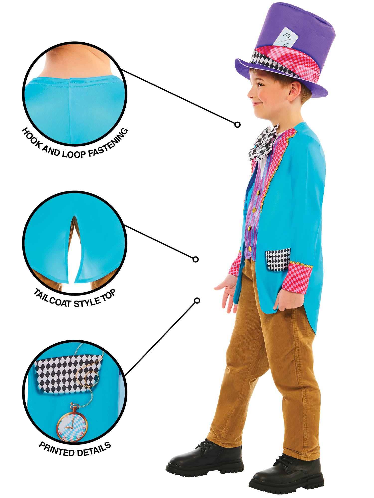Rubies Mad Hatter Kinderkostüm mit Hut – Rückansicht