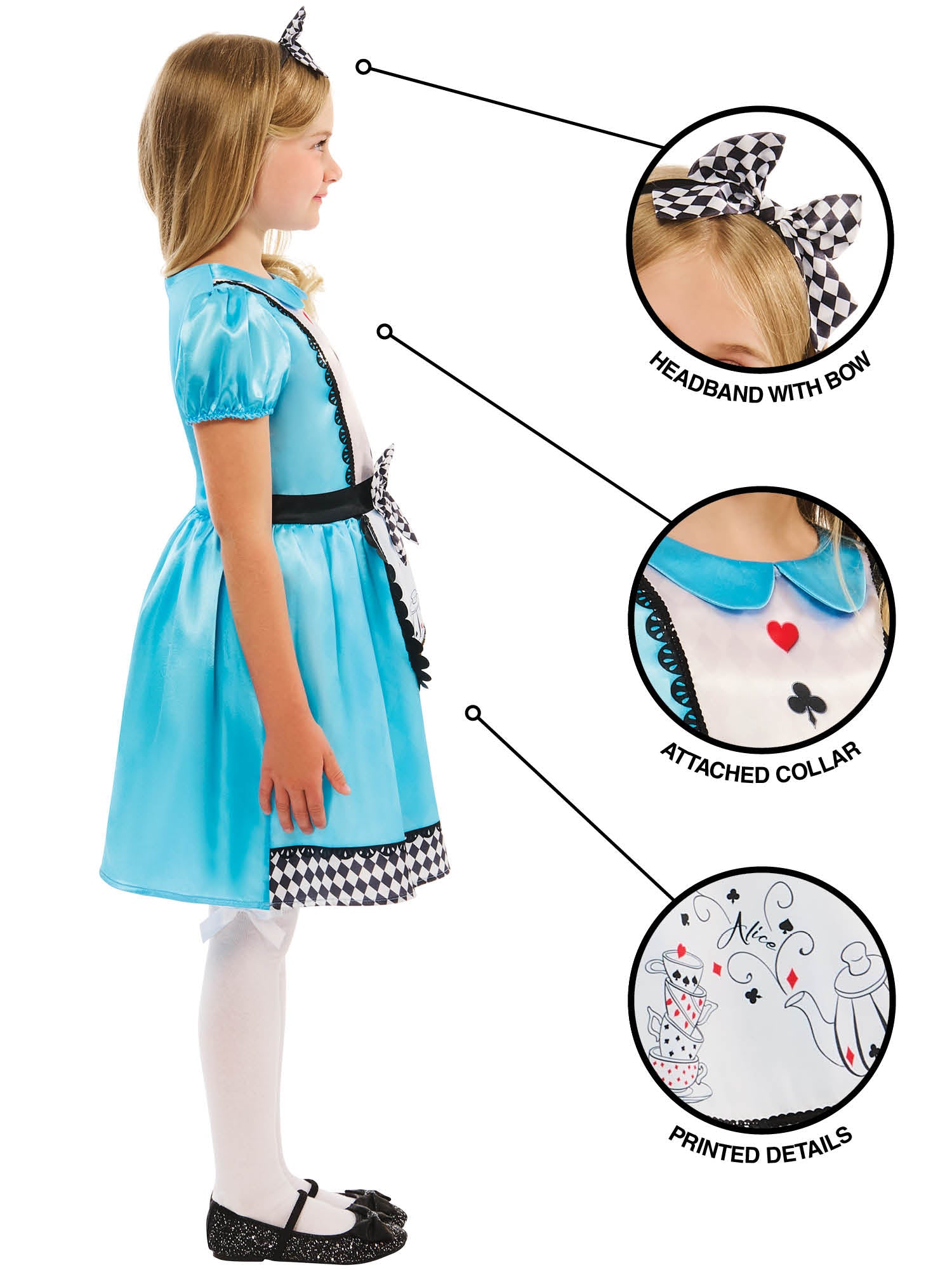 Rubies Alice Kinderkostüm für Mädchen mit Kleid und Headband – Seitenansicht