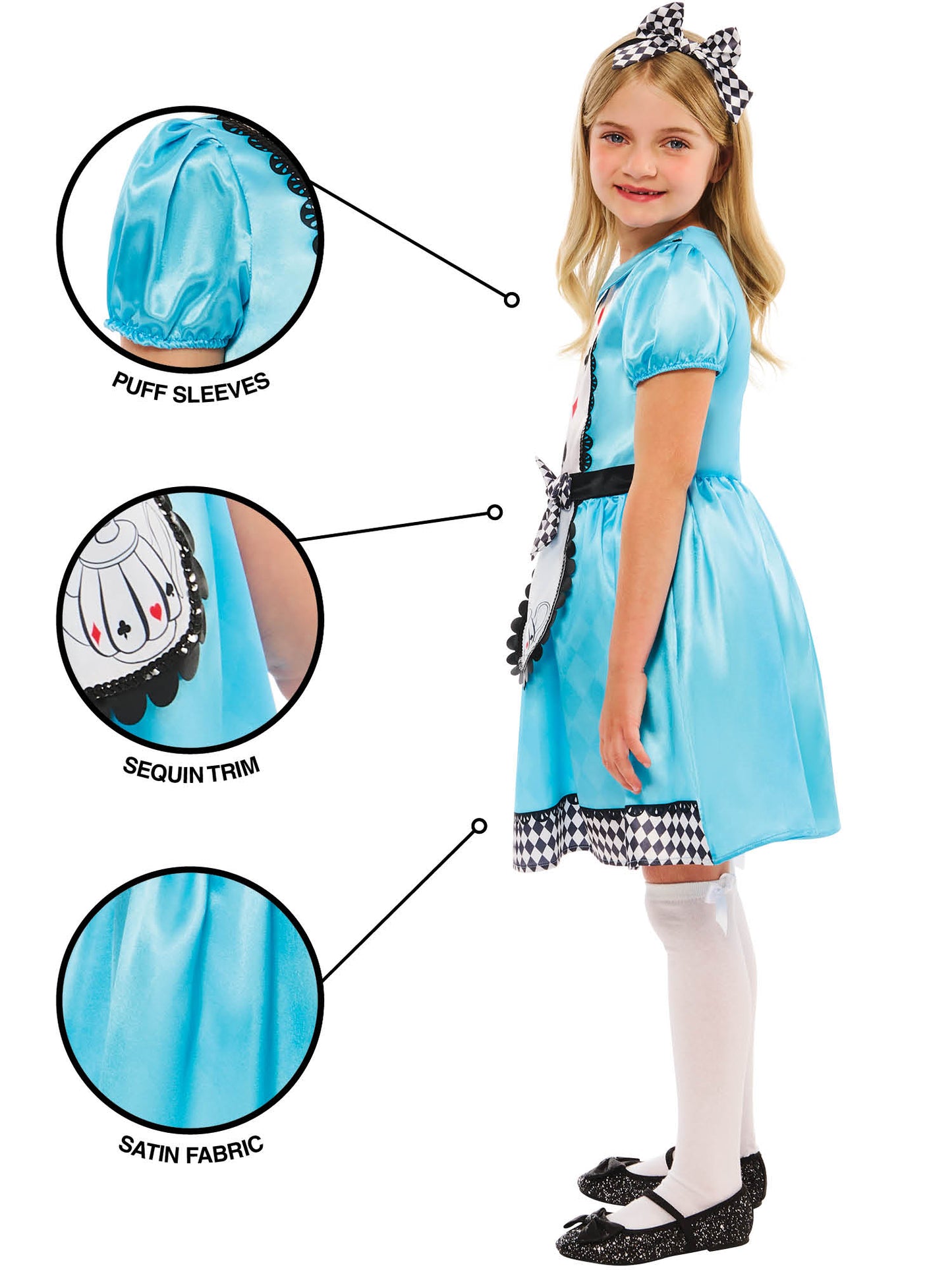 Rubies Alice Kinderkostüm für Mädchen mit Kleid und Headband – Rückansicht
