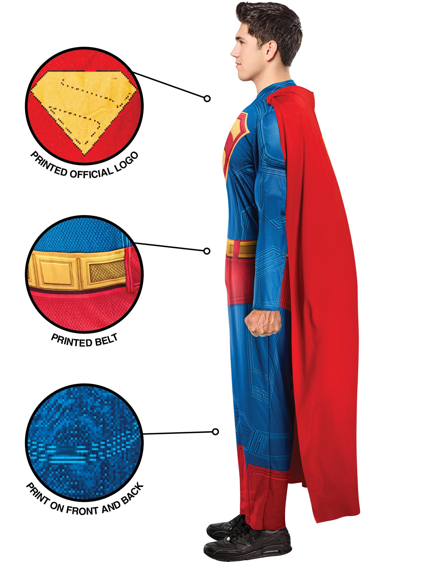Superman Deluxe Kostüm für Herren von Rubies mit gepolstertem Jumpsuit und Umhang – Rückansicht